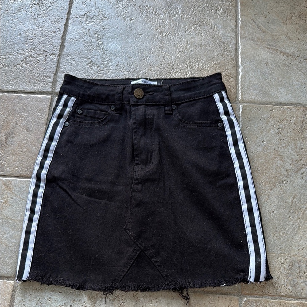 Black Denim Skirt with White Stripes